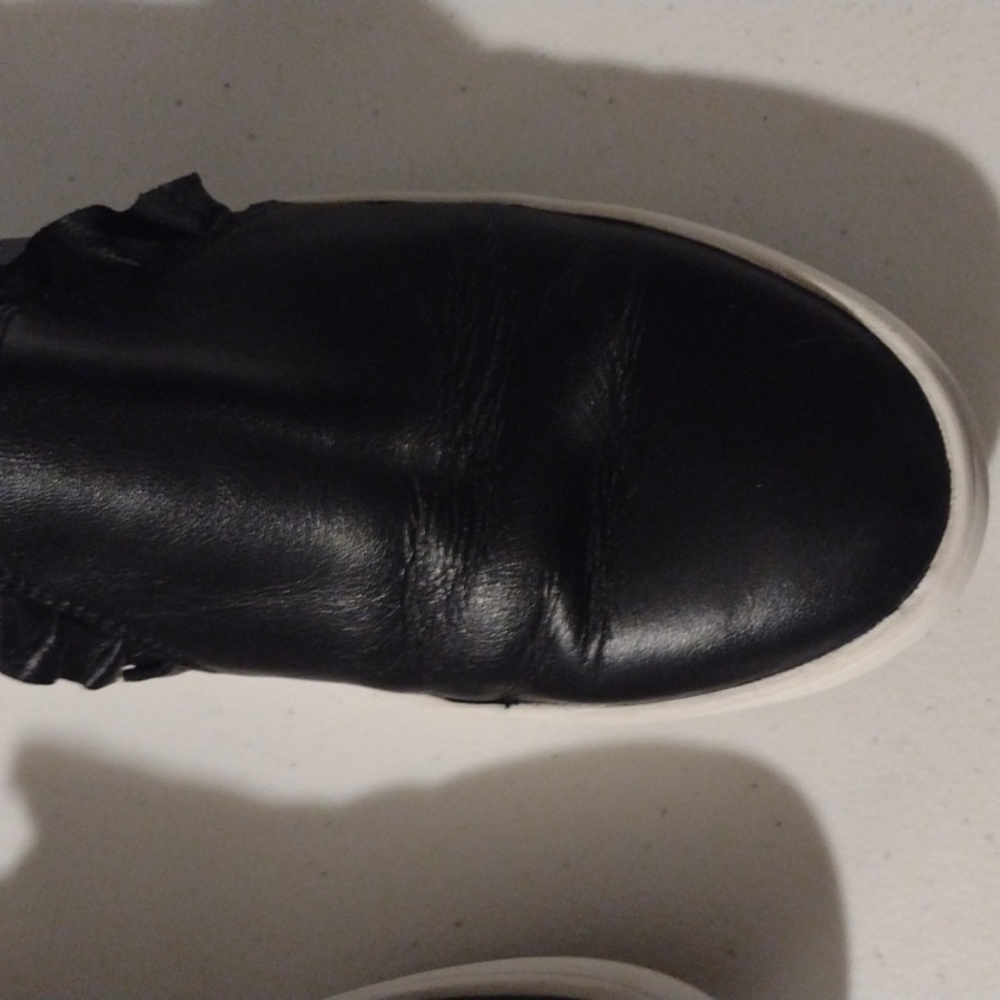 Kate Spade Black Leather Loafers with Ruffle Trim - Picture 6 of 7